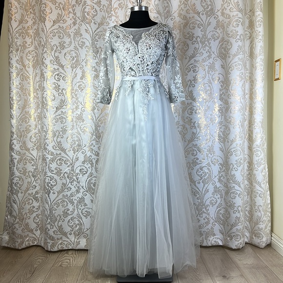 NEW Women's Formal Embroidery Lace up Long Evening Gown prom dress - Picture 4 of 8